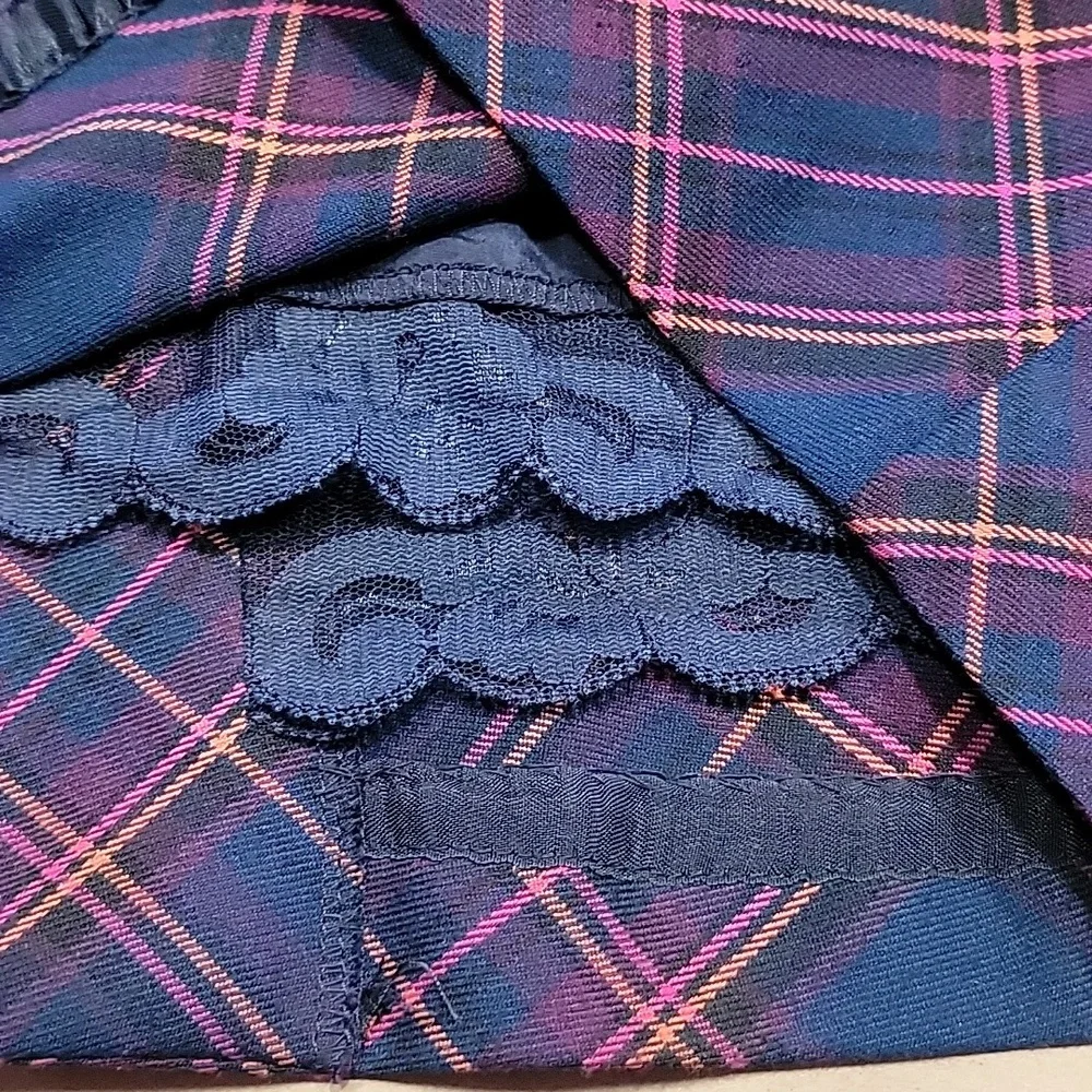 Trina Turk Size 12 Crissy Tartan Plaid Pencil Skirt Navy Blue, Pink & Orange